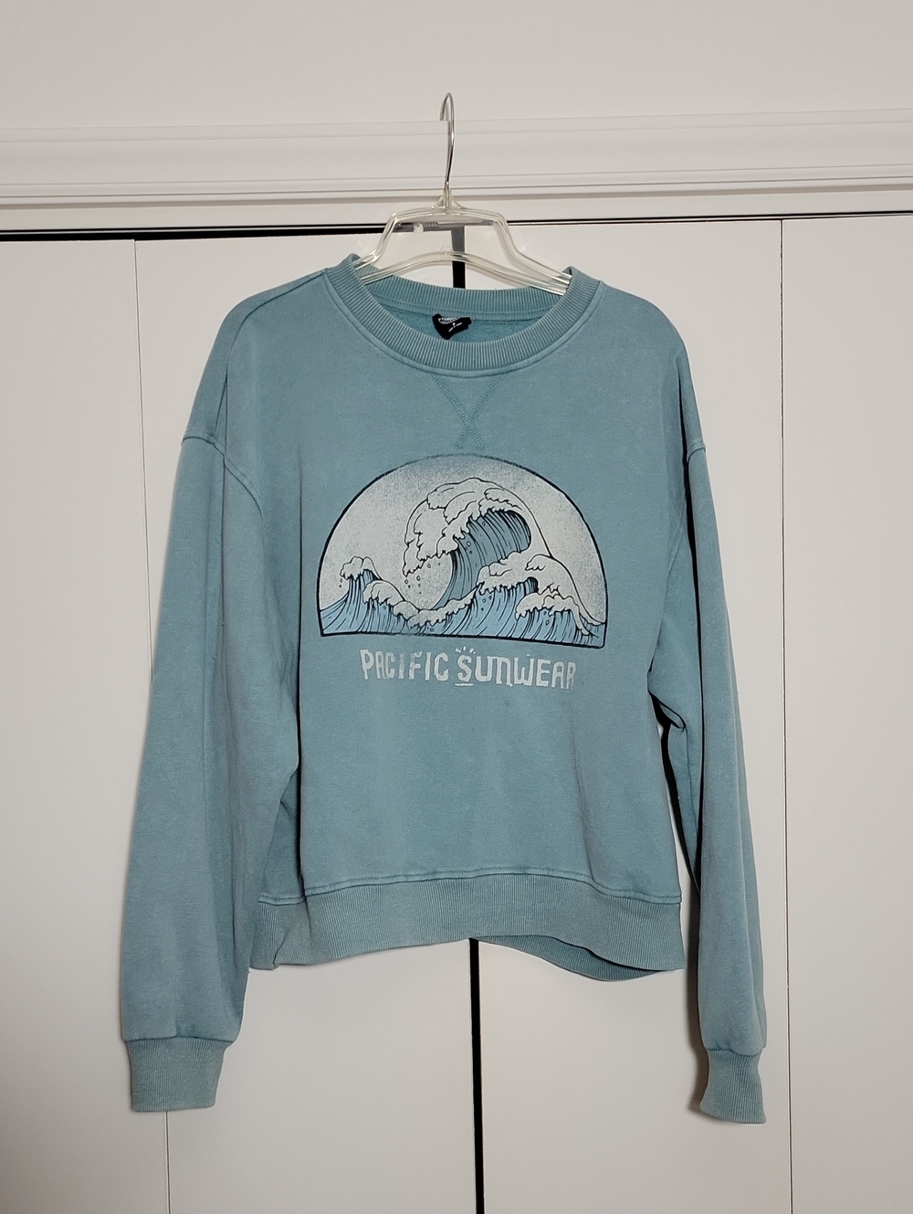 Pacific Sunwear Dusty Blue Wave Crewneck Sweatshirt